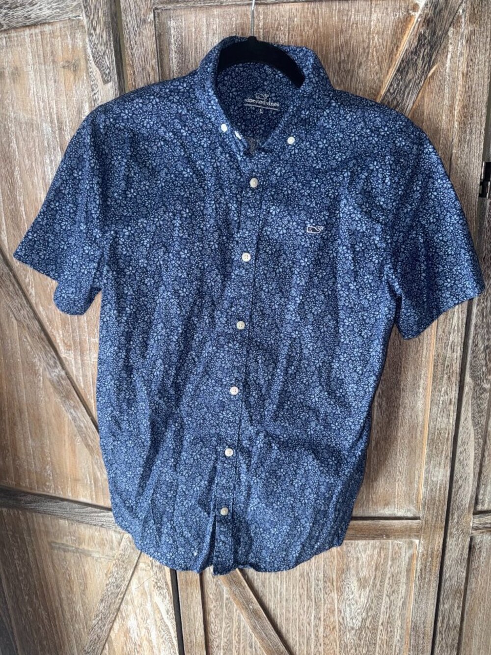 Boy's Vineyard Vines Blue Floral short sleeve button-up shirt
